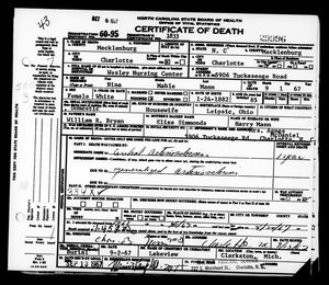 North Carolina, U.S., Death Certificates, 1909-1976