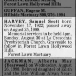 Samuel Scott Harvey obit