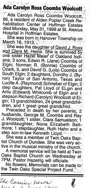 Woolcott Ada obituary